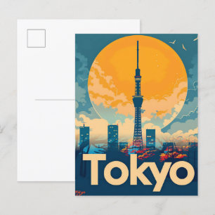 Tokio Stadt Japan Vintage Retro Reise Illustration Postkarte