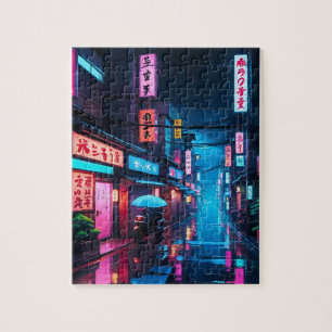 Tokio-Straße bei Nacht LoFi-Kunst Puzzle