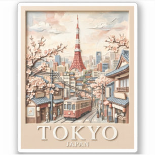 Tokio-Turm Japan Stadtlandschaft Sakura Vintage Re Aufkleber