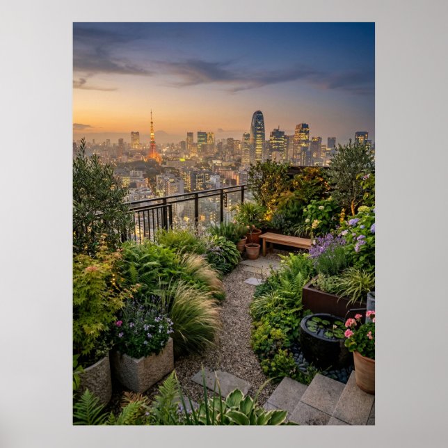 Tokioter Dachgarten Sonnenuntergang Poster (Vorne)