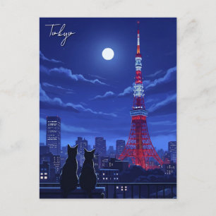 Tokioter Katzen in der Nacht Postkarte