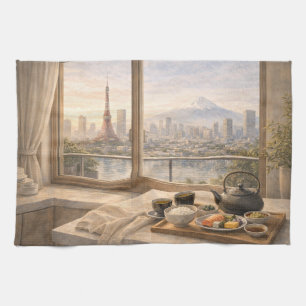 Tokioter Küche Morgens Traditionelle Aquarellmaler Geschirrtuch