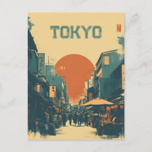Tokioter Markt im Vintage-Stil Postkarte