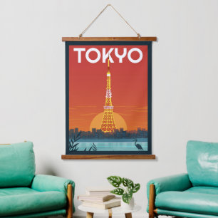 Tokioturm Japan Reise Retro-Geschenke Wandteppich Mit Holzrahmen