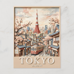 Tokioturm Japan Stadtlandschaft Sakura Vintage Rei Postkarte