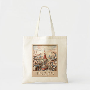 Tokioturm Japan Stadtlandschaft Sakura Vintage Rei Tragetasche