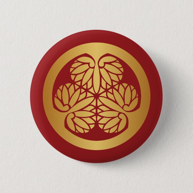 Tokugawa Aoi Mon Japanisches Familienwappen Gold a Button (Vorderseite)