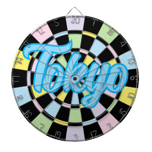 Tokyo Blaue Schrift auf Schwarz und Pastellfarben Dartscheibe