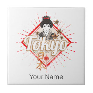 Tokyo City Japan Retro Geisha Vintage Blume Fliese