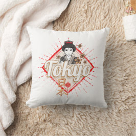 Tokyo City Japan Retro Geisha Vintage Blume Kissen