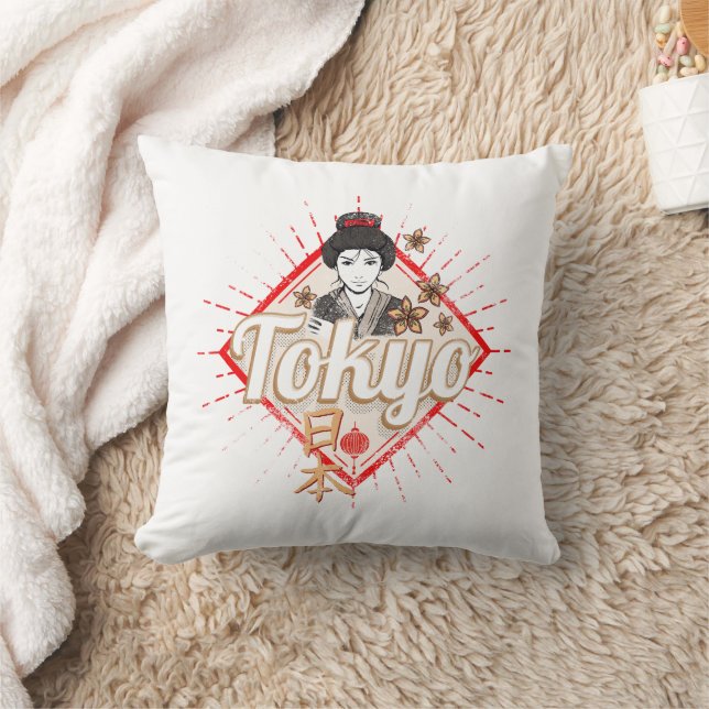 Tokyo City Japan Retro Geisha Vintage Blume Kissen (Decke)