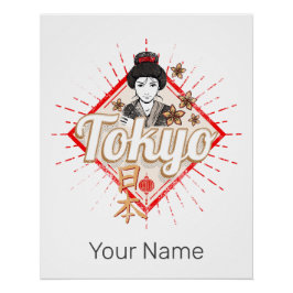 Tokyo City Japan Retro Geisha Vintage Blume Poster
