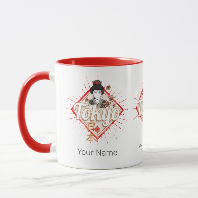 Tokyo City Japan Retro Geisha Vintage Blume Tasse (Links)