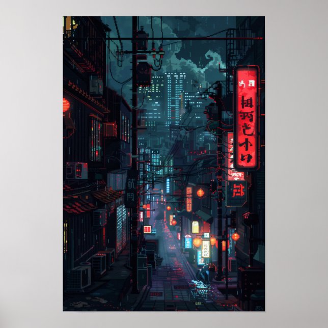 Tōkyō Cyberpunk Futuristische Stadt an Nachtpos Poster (Vorne)