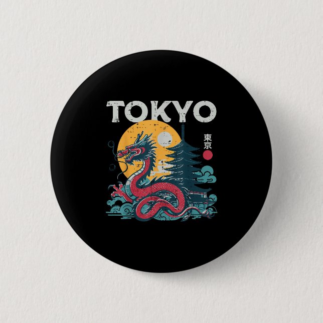 Tokyo Dragon Vintage japanische Mythomen Button (Vorderseite)