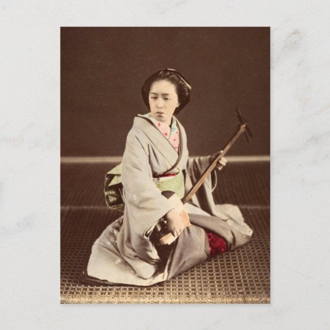 Tokyo Geisha mit Shamisen, c. 1870 Postkarte (Vorderseite)