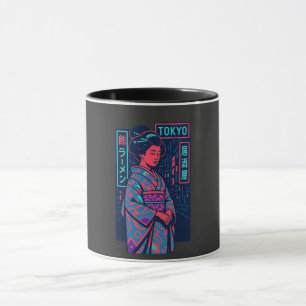 Tokyo Glow Geisha in Neon Straßen Tasse