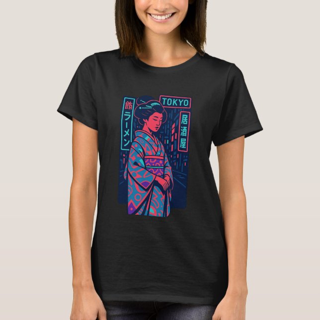 Tokyo Glow Geisha in Neon Streets T-Shirt (Vorderseite)