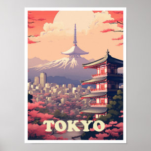 Tokyo Japan Art Vintage Reise Illustration Poster