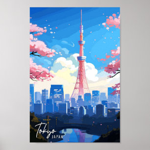 Tokyo Japan Art Vintage Reise Illustration Poster