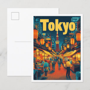 Tokyo Japan Art Vintage Reise Illustration Postkarte
