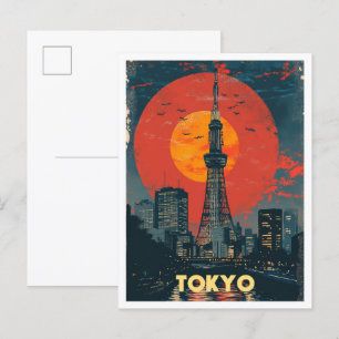 Tokyo Japan Art Vintage Reise Illustration Postkarte