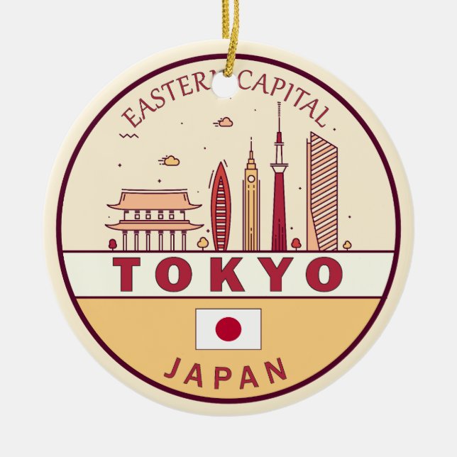 Tokyo Japan City Skyline Emblem Keramik Ornament (Vorne)