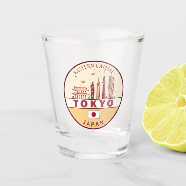 Tokyo Japan City Skyline Emblem Schnapsglas (Vorderseite)