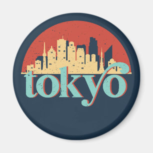Tokyo Japan City Skyline Retro Art Magnet