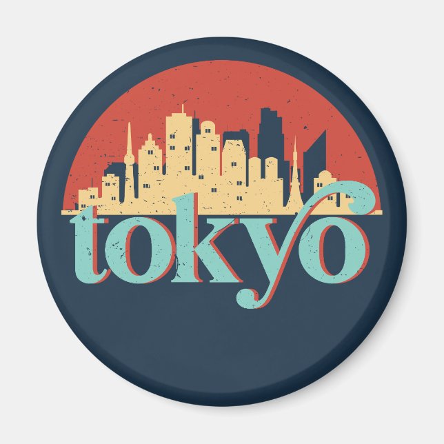 Tokyo Japan City Skyline Retro Art Magnet (Vorne)