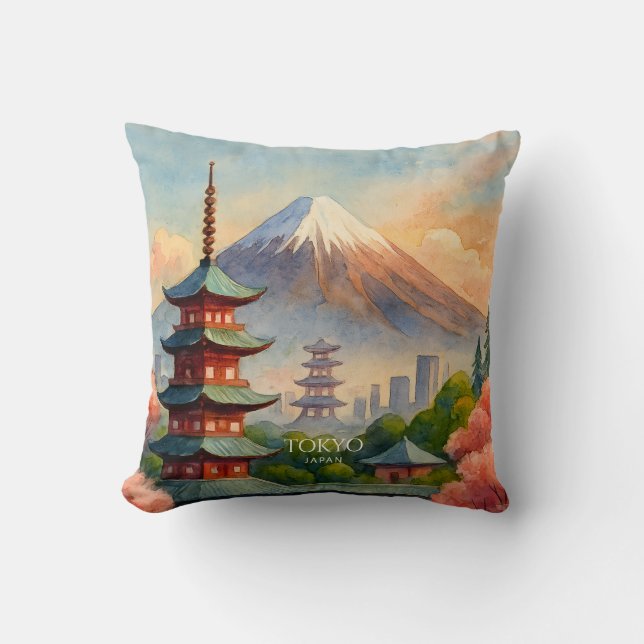 Tokyo Japan Cityscape Watercolor Souvenir Kissen (Vorderseite)