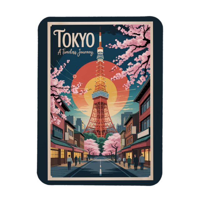 Tokyo Japan Illustration Travel Art Vintage Magnet (Vertikal)