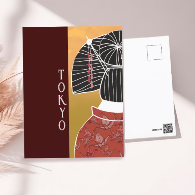 Tokyo Japan Kimono Yukata Shrine Hand Illustriert Postkarte (Von Creator hochgeladen)