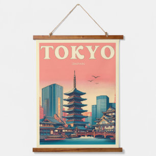 Tokyo Japan Reise RETRO Großartiges Kartengeschenk Wandteppich Mit Holzrahmen