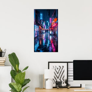 Tokyo Japan Reiseplakat - Neon-Nachtregen Poster