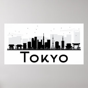 Tokyo, Japan   schwarze u. weiße Stadt-Skyline Poster