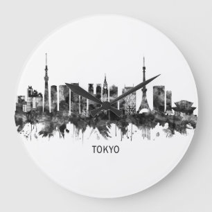 Tokyo Japan Skyline BW Große Wanduhr