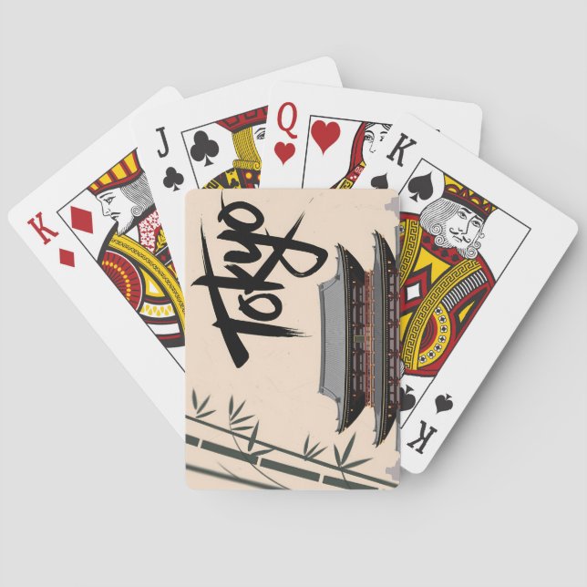 Tokyo Japan Travel Vintage Temple Calligraphy Art Spielkarten (Rückseite)