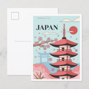 Tokyo Japan Vintag Art Illustration Travel Postkarte