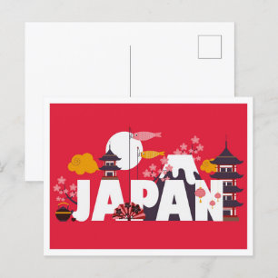 Tokyo Japan Vintag Art Illustration Travel Postkarte