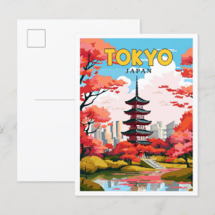 Tokyo Japan Vintage Illustration Postkarte