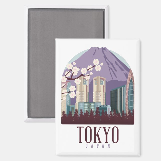 Tokyo Japan – Vintage Travel Poster Style  Magnet (Vorderseite/Rückseite)