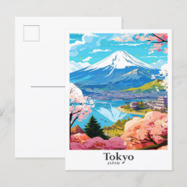 Tokyo Japan Vintage Travel Potrait Illustration Postkarte