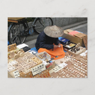 Tokyo Japan Wood Carver Foto Postcard Postkarte