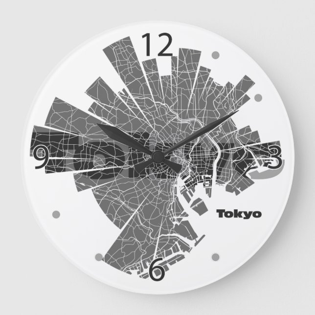 Tokyo Map Clock Große Wanduhr (Vorderseite)
