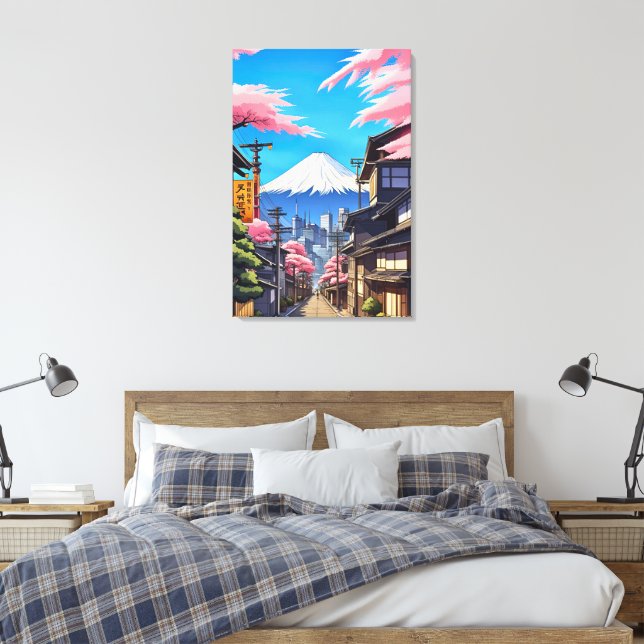 Tokyo Mt Fuji Stretched Canvas Print Leinwanddruck (Insitu (Schlafzimmer))