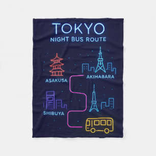 Tokyo Night Bus Route Neon Art – Japan Reise Fleecedecke