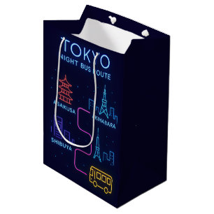 Tokyo Night Bus Route Neon Art – Japan Reise Mittlere Geschenktüte