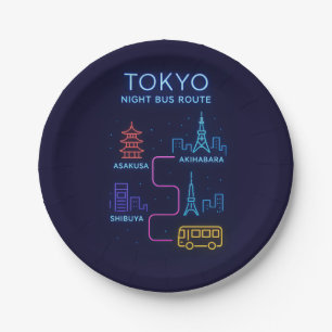 Tokyo Night Bus Route Neon Art – Japan Reise  Pappteller