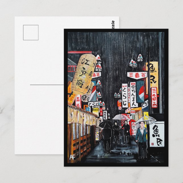 Tokyo Rain Painting von Alfred Fox Collvable Postkarte (Vorne/Hinten)
